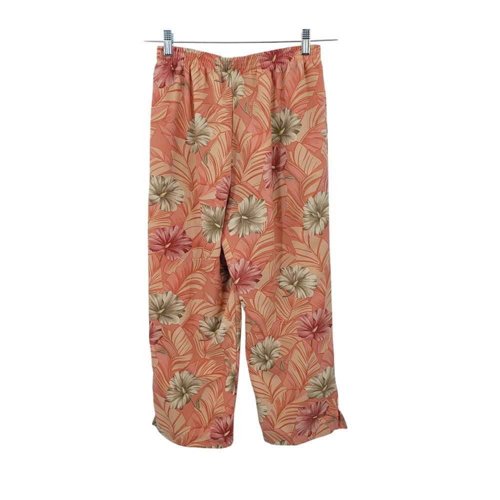 Vtg Coastal Resort Koret Peach Tropical Floral Hibiscus Palazzo Pants Sz S Beach